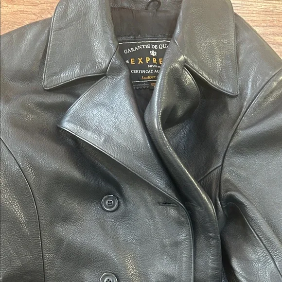 Express Black Leather Double-Breasted Jacket - Picture 16 of 16